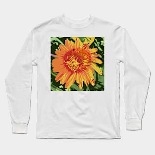 Echinacea re-painted in yellow gold on green background Long Sleeve T-Shirt